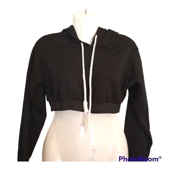 cropped hoodie with drawstring hood - Picture 1 of 6